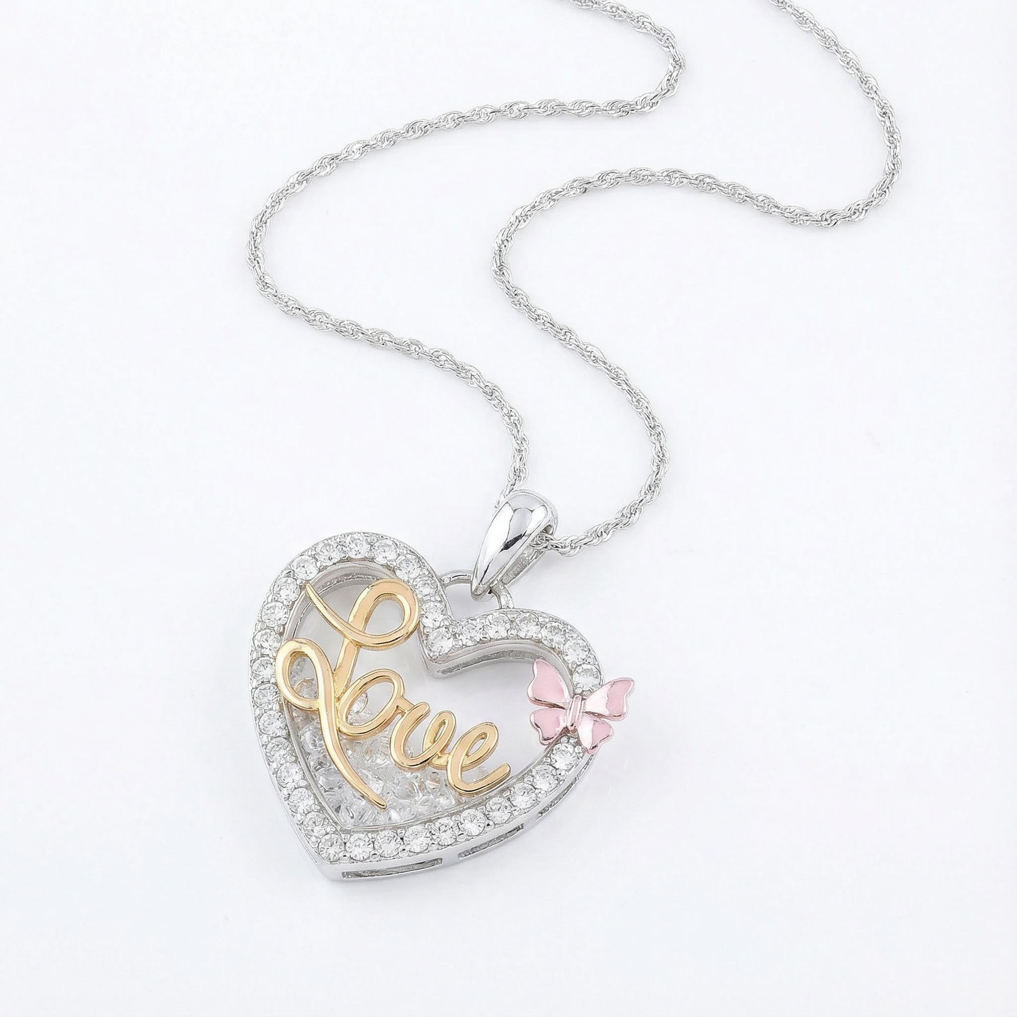 S925 Silver Heart Shaped Dancing Diamonds Pendent Necklace
