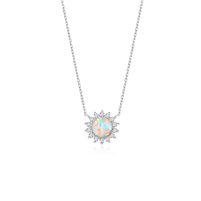 S925 Silver Opal Flower Dainty Necklace