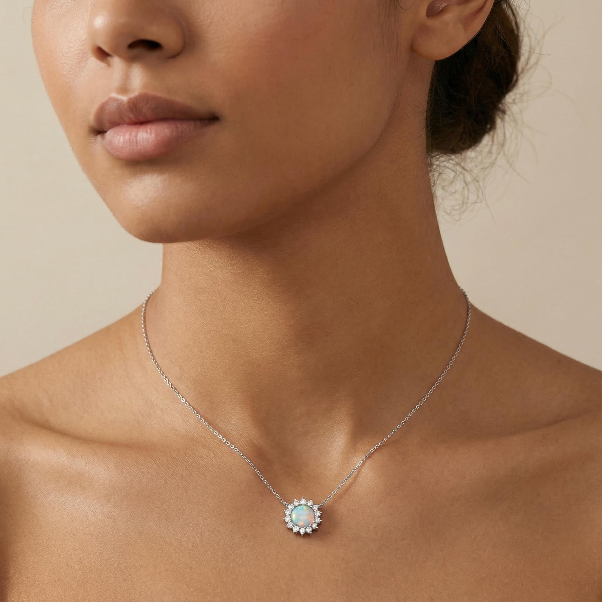 S925 Silver Opal Flower Dainty Necklace