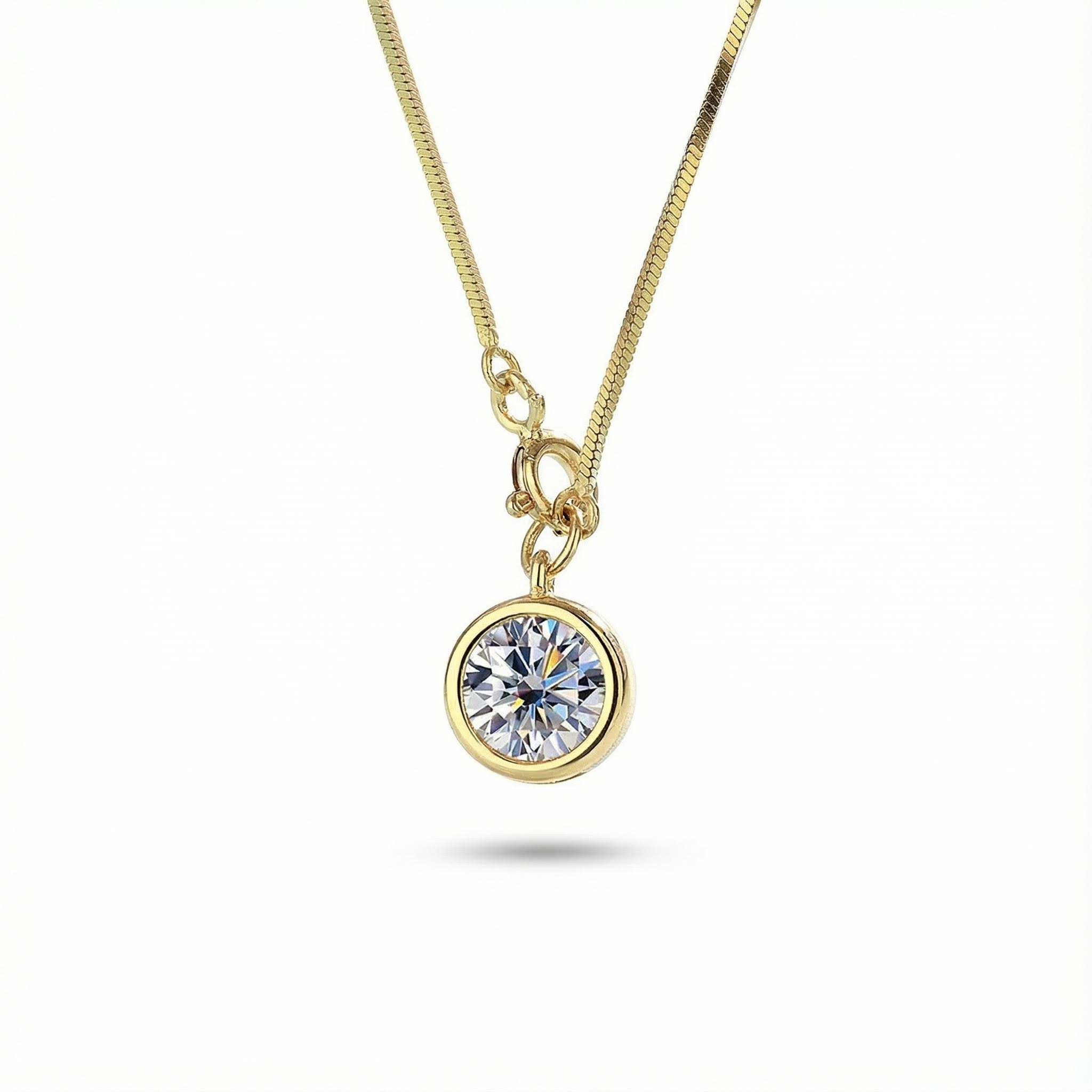 0.5CT/1CT Round Cut VVS Moissanite S925 Silver Bezel Solitaire Necklace