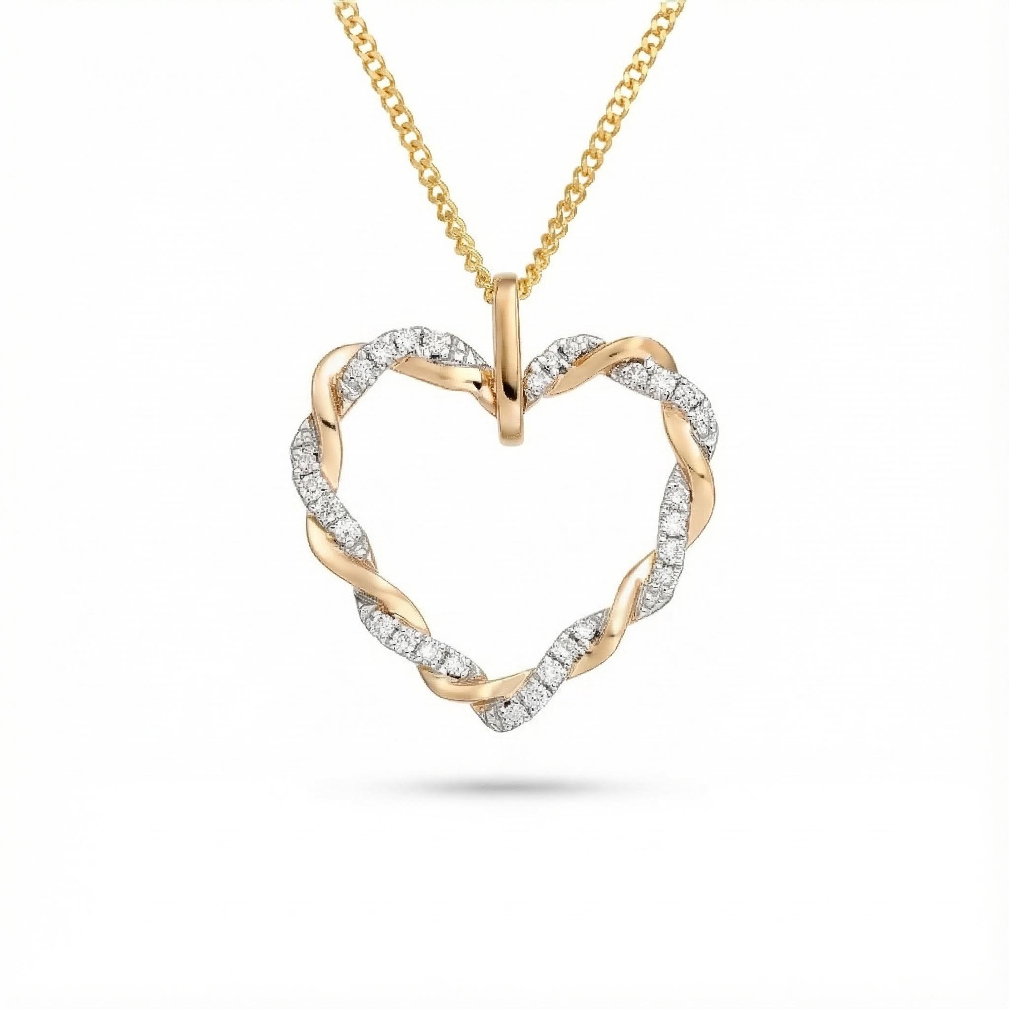 S925 Silver Two-tone Twisted Heart Diamond Pendant Necklace
