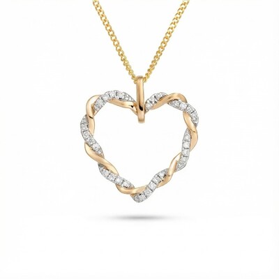 S925 Silver Two-tone Twisted Heart Diamond Pendant Necklace