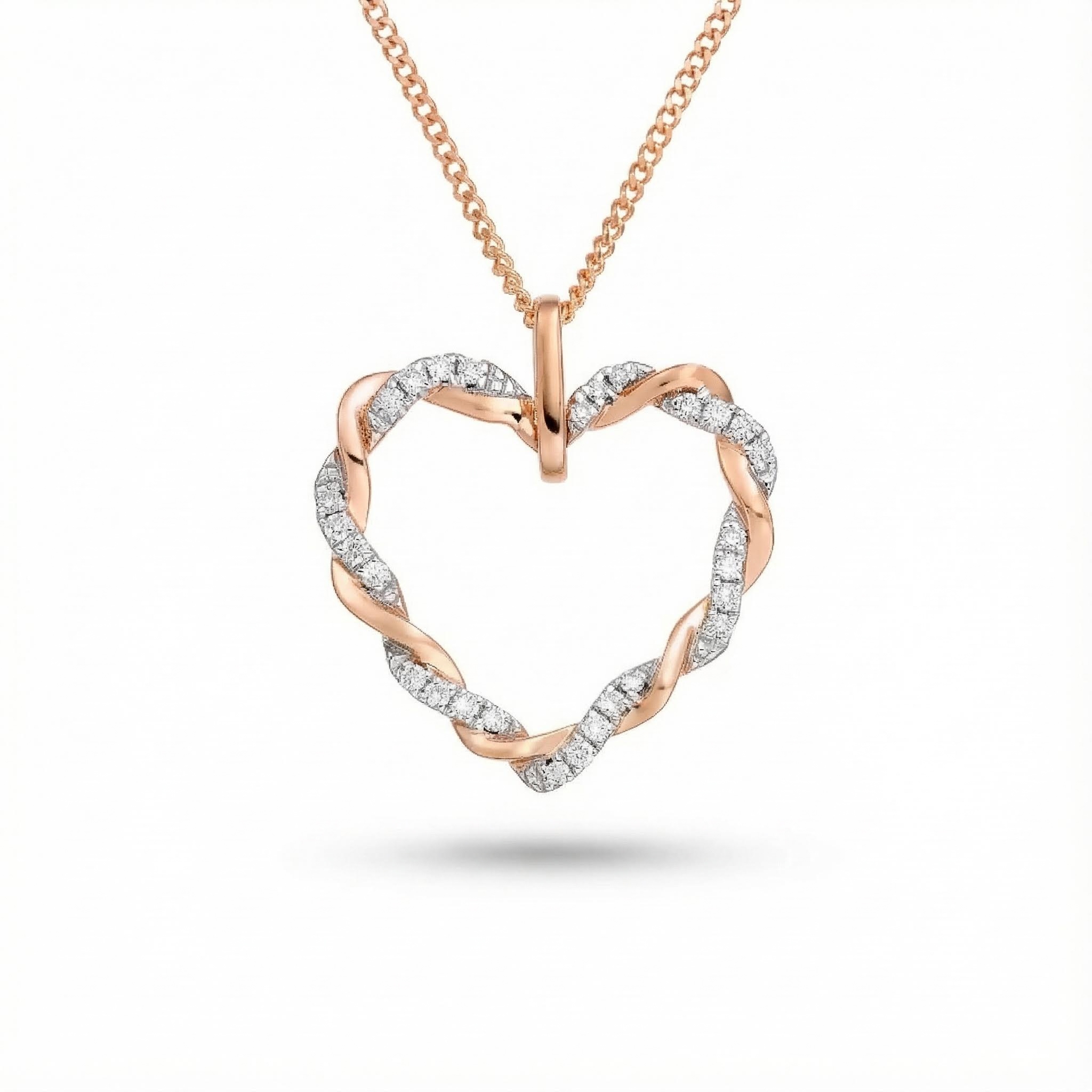 S925 Silver Two-tone Twisted Heart Diamond Pendant Necklace