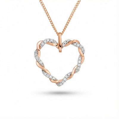 S925 Silver Two-tone Twisted Heart Diamond Pendant Necklace