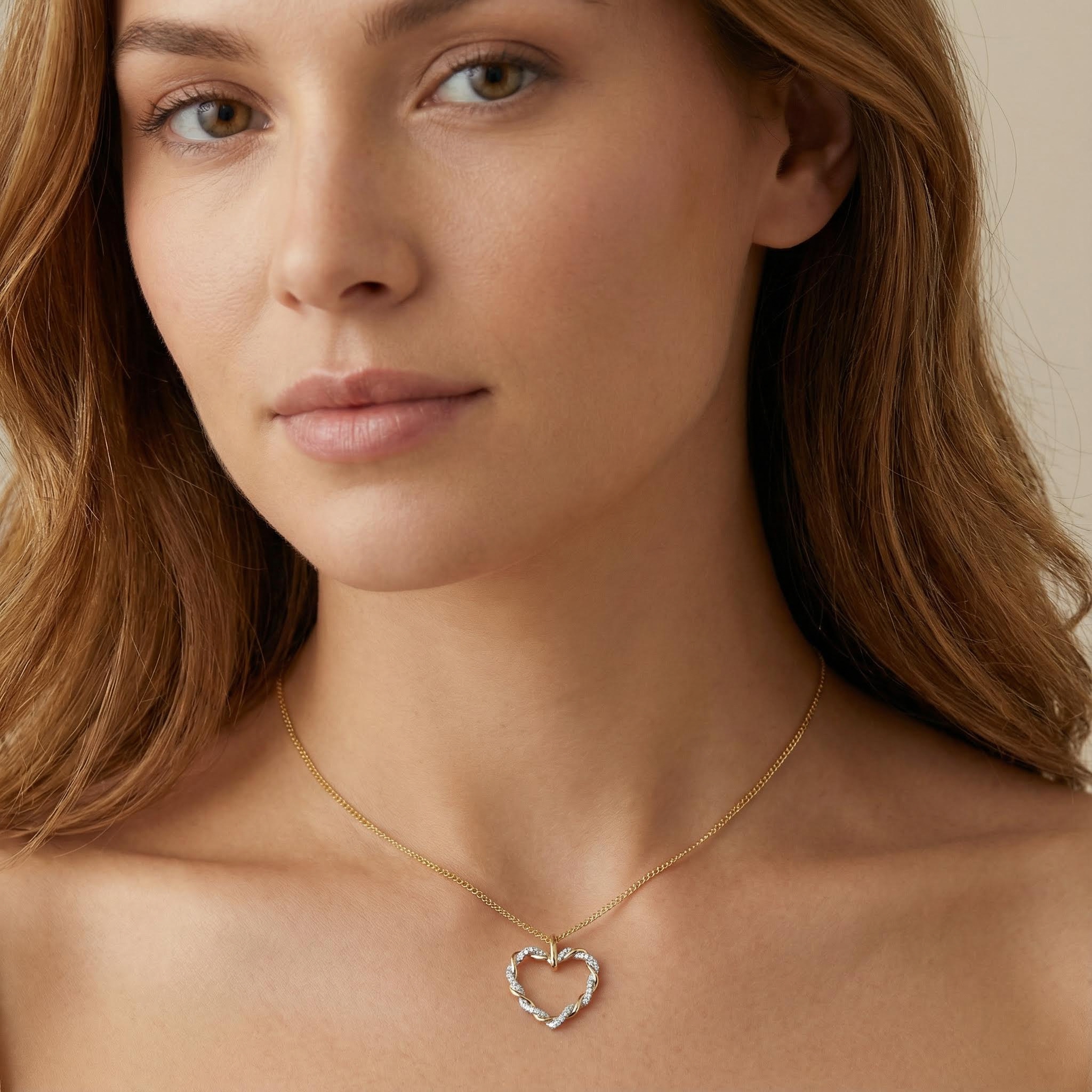 S925 Silver Two-tone Twisted Heart Diamond Pendant Necklace