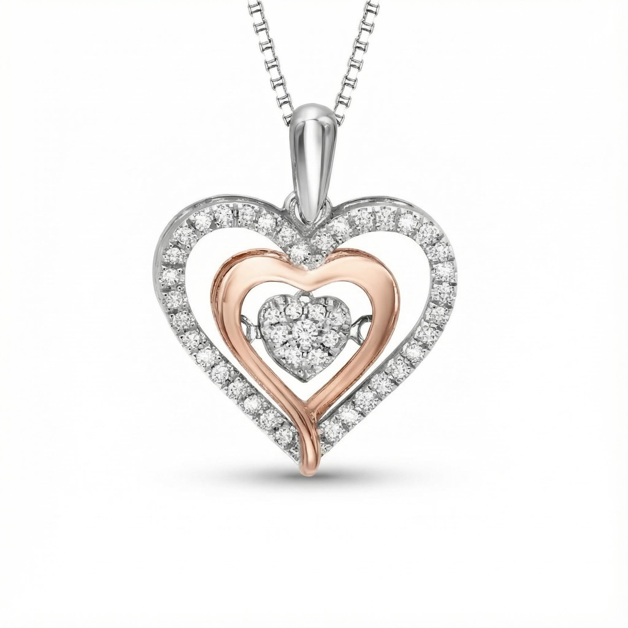 S925 Silver Heart Diamond Cluster Pendant Necklace