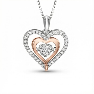 S925 Silver Heart Diamond Cluster Pendant Necklace