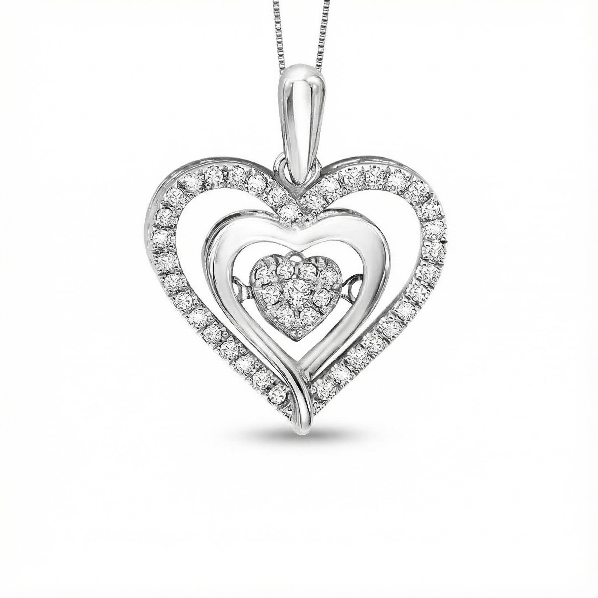 S925 Silver Heart Diamond Cluster Pendant Necklace