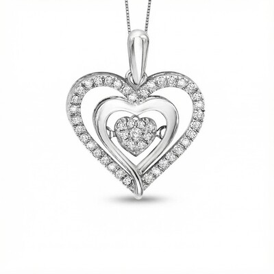 S925 Silver Heart Diamond Cluster Pendant Necklace