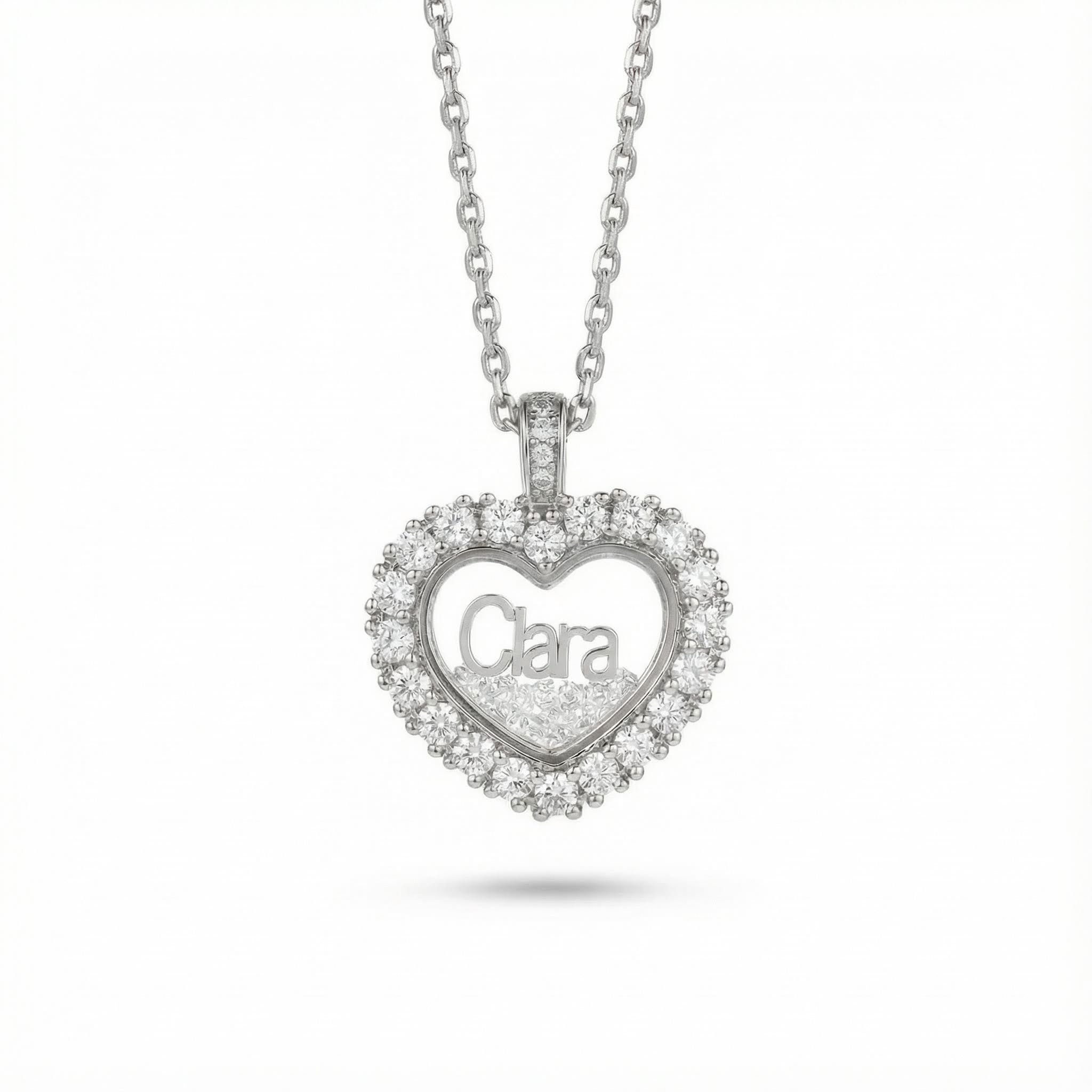 Customized Name Heart Shaped Dancing Diamonds Pendant Necklace Customized Name Heart Shaped Dancing Diamonds Pendant Necklace