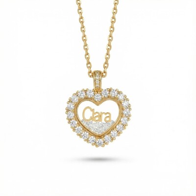 Customized Name Heart Shaped Dancing Diamonds Pendant Necklace