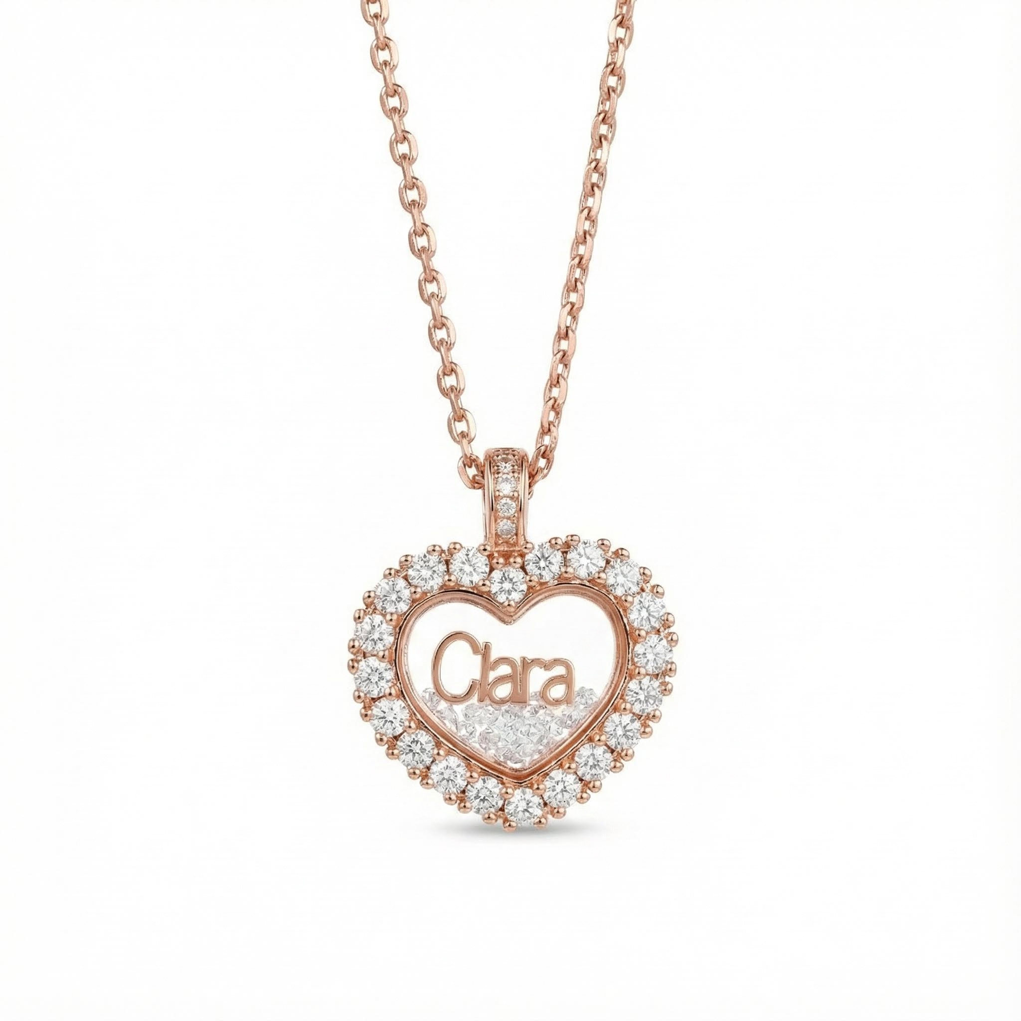 Customized Name Heart Shaped Dancing Diamonds Pendant Necklace Customized Name Heart Shaped Dancing Diamonds Pendant Necklace