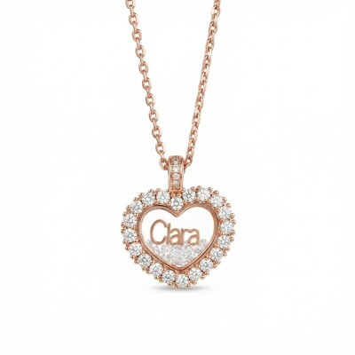 Customized Name Heart Shaped Dancing Diamonds Pendant Necklace