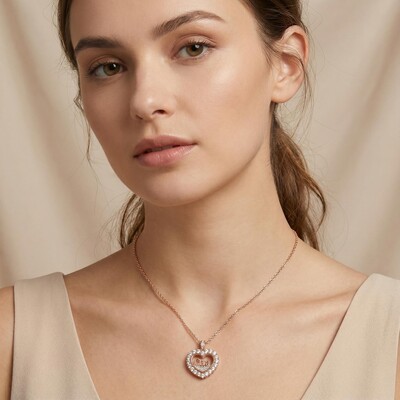Customized Name Heart Shaped Dancing Diamonds Pendant Necklace Customized Name Heart Shaped Dancing Diamonds Pendant Necklace