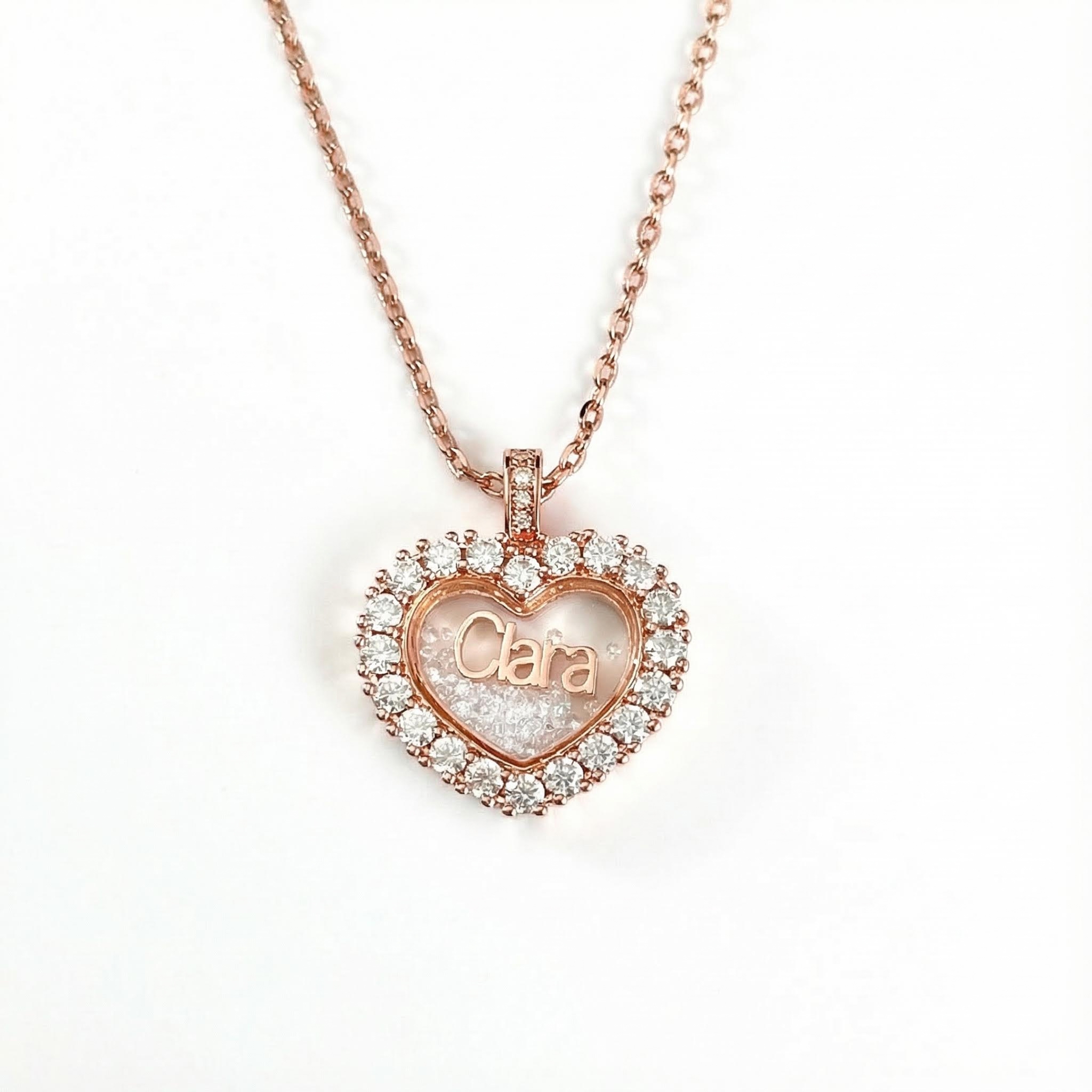 Customized Name Heart Shaped Dancing Diamonds Pendant Necklace Customized Name Heart Shaped Dancing Diamonds Pendant Necklace