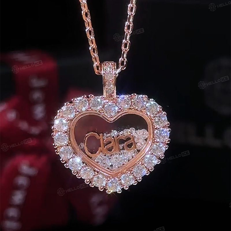 Customized Name Heart Shaped Dancing Diamonds Pendant Necklace Customized Name Heart Shaped Dancing Diamonds Pendant Necklace