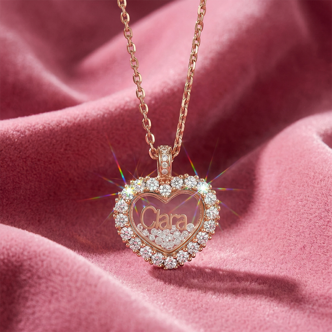 Customized Name Heart Shaped Dancing Diamonds Pendant Necklace