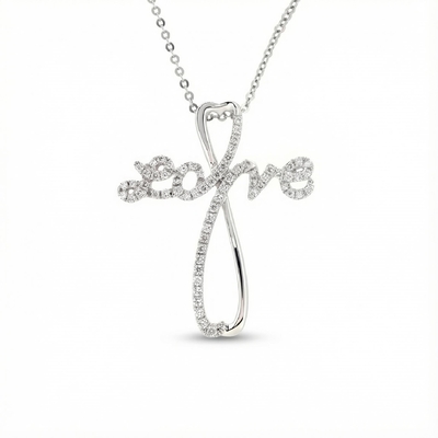 S925 Silver “Love” Diamond Cross Pendant Necklace