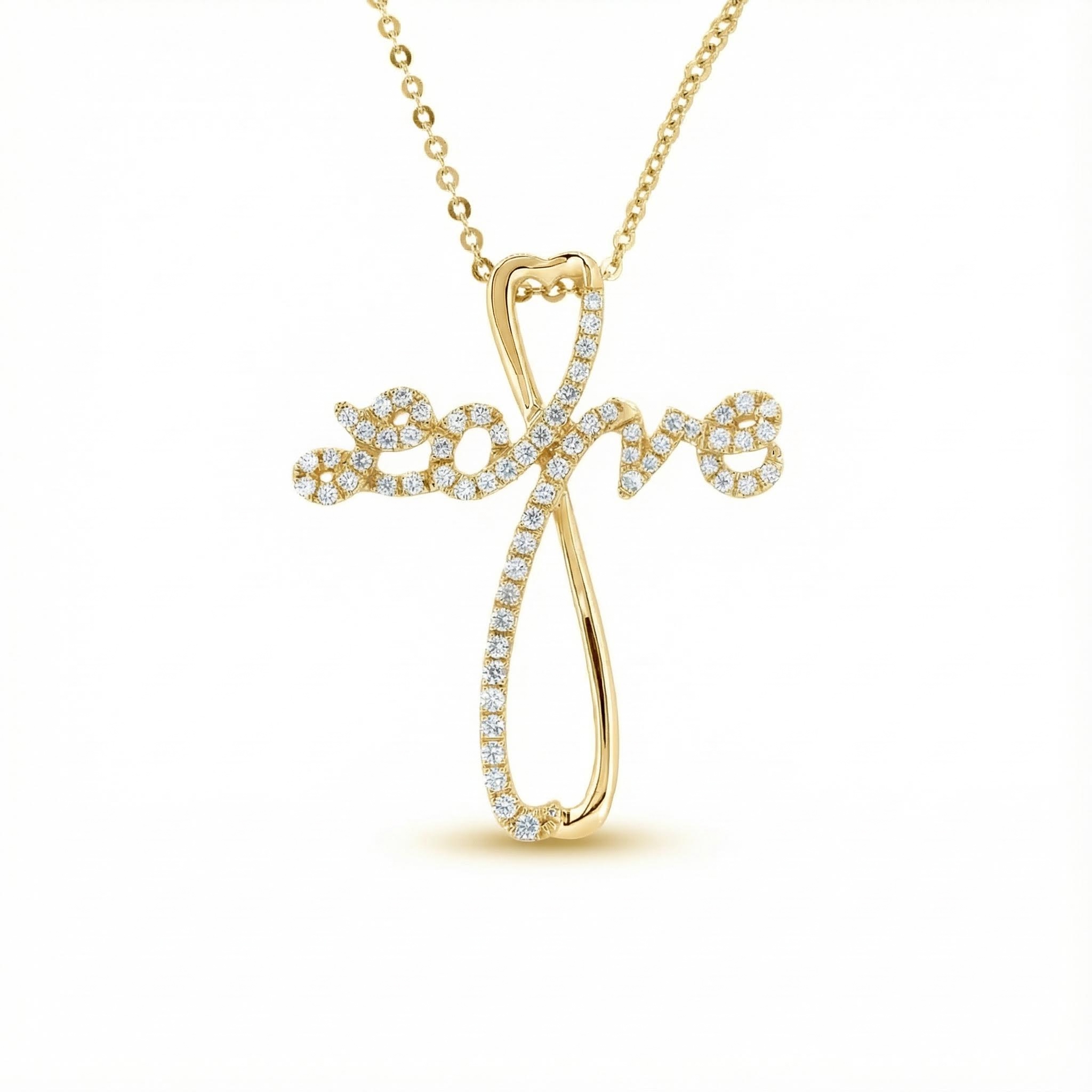 S925 Silver “Love” Diamond Cross Pendant Necklace S925 Silver “Love” Diamond Cross Pendant Necklace