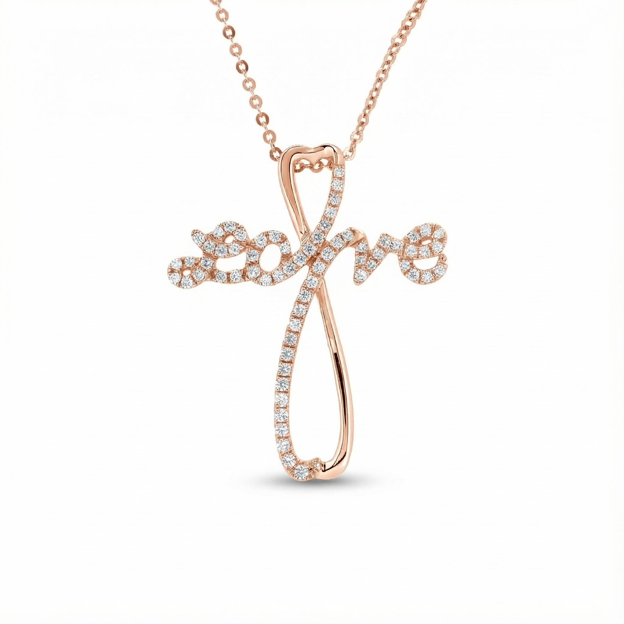 S925 Silver “Love” Diamond Cross Pendant Necklace S925 Silver “Love” Diamond Cross Pendant Necklace