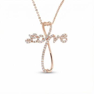 S925 Silver “Love” Diamond Cross Pendant Necklace