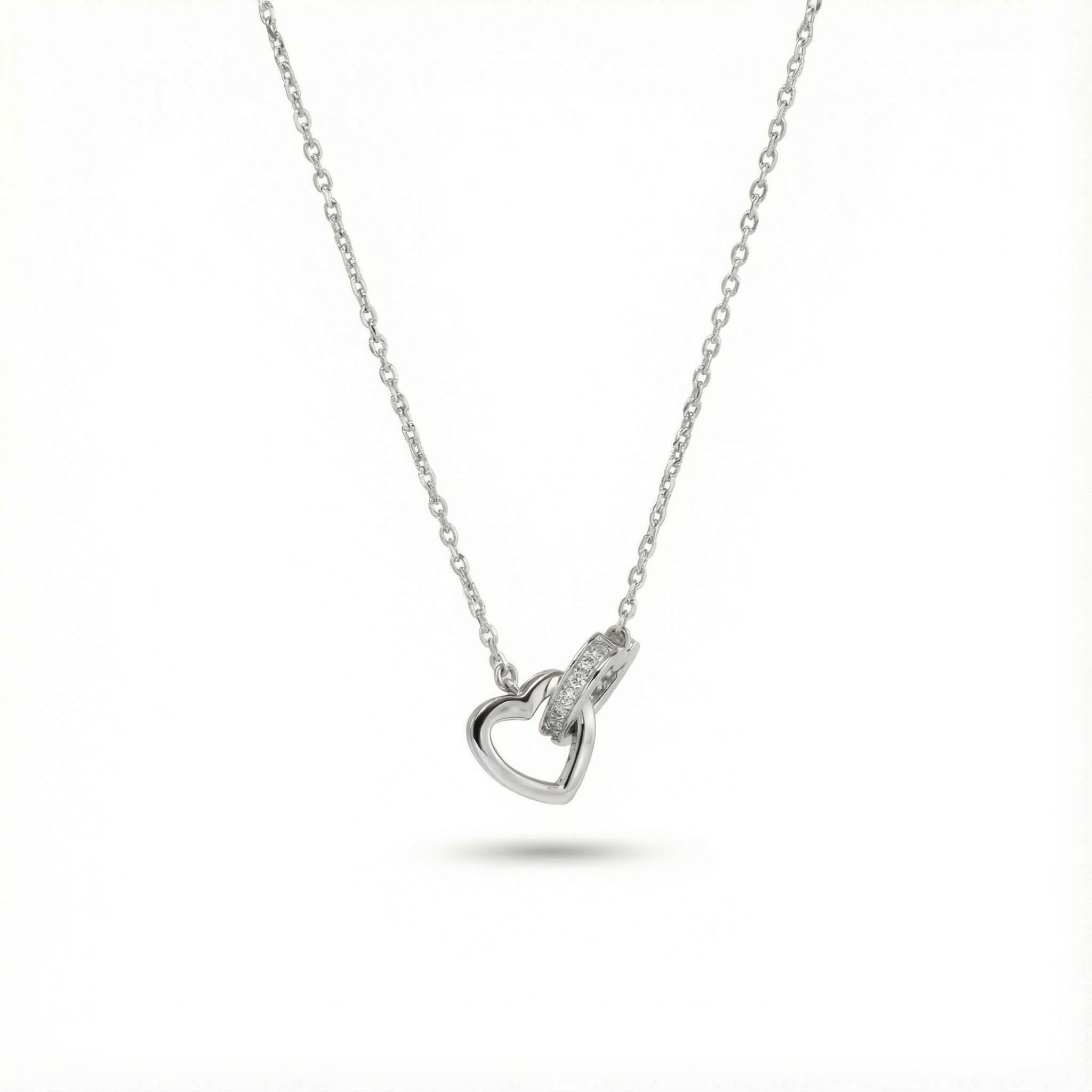 S925 Silver Double Heart Shaped Pendant Necklace