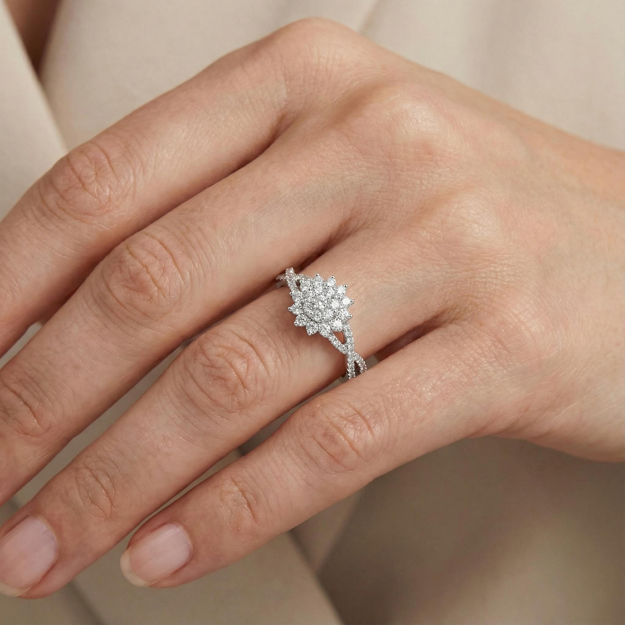 Round Cut VVS Moissanite Cluster Engagement Ring