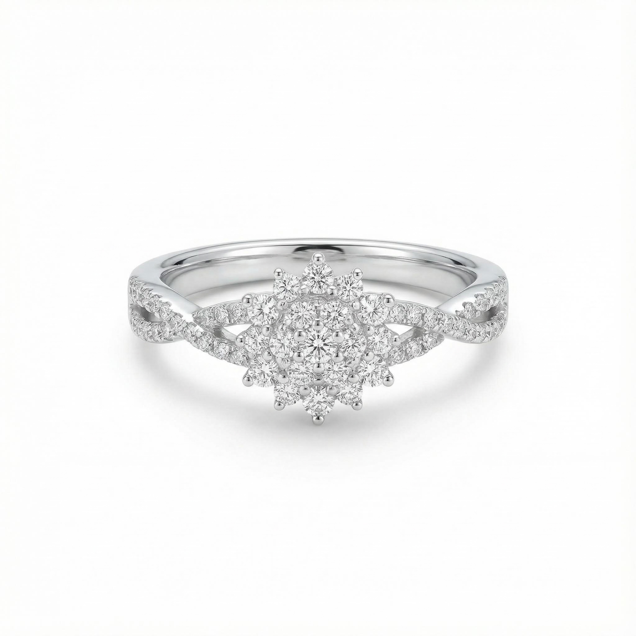 Round Cut VVS Moissanite Cluster Engagement Ring