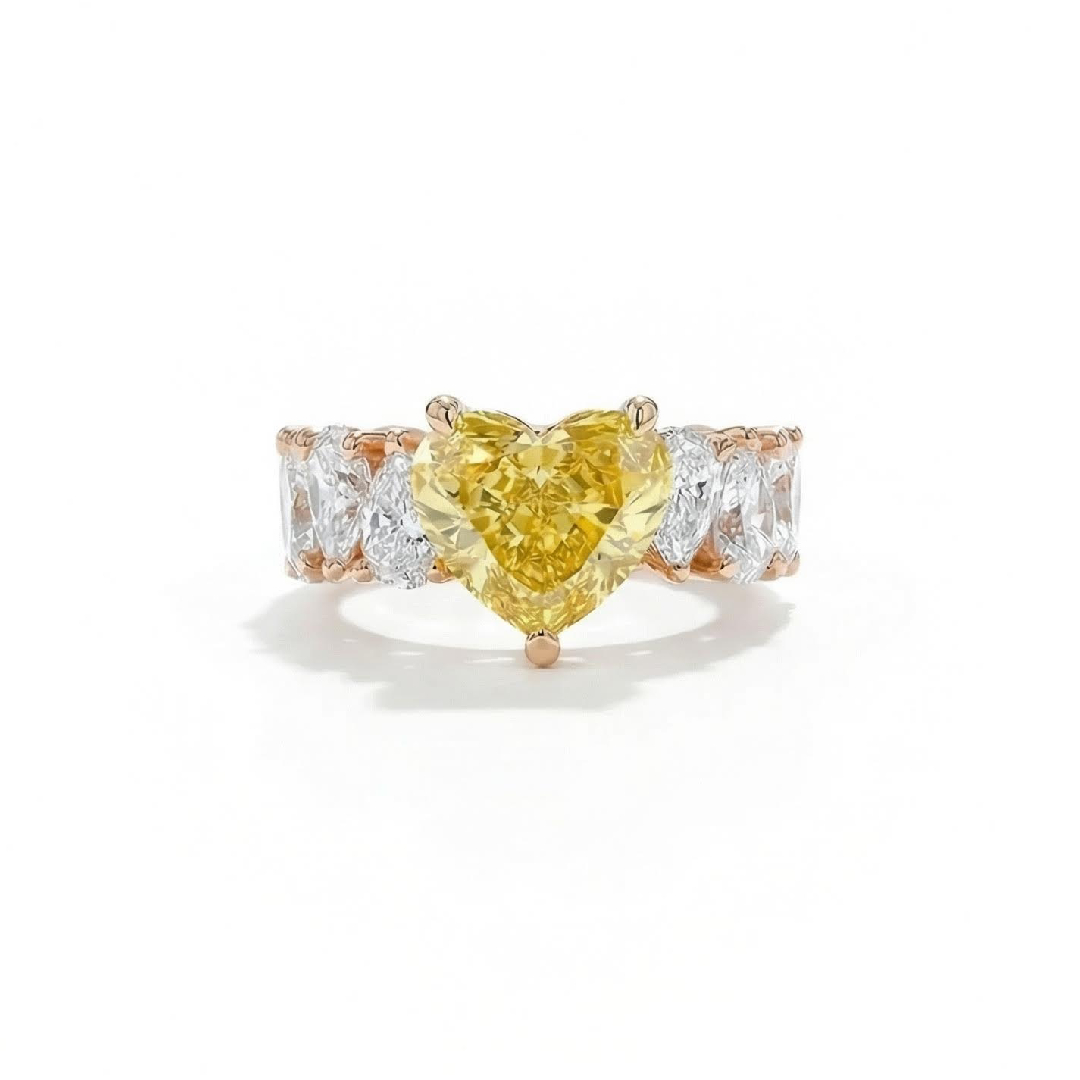 S925 Silver Yellow Heart Cut Diamond Pave Engagement Ring