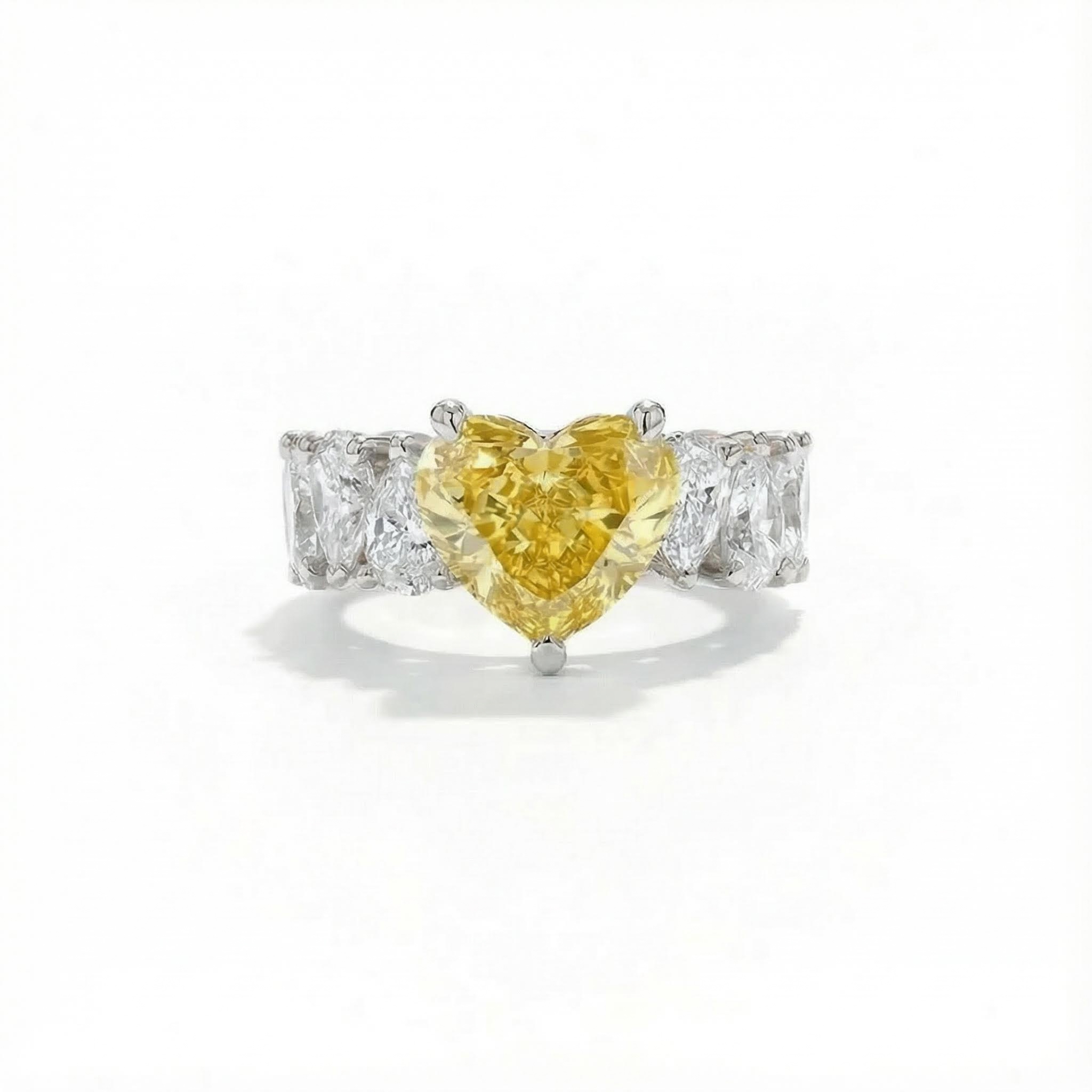S925 Silver Yellow Heart Cut Diamond Pave Engagement Ring
