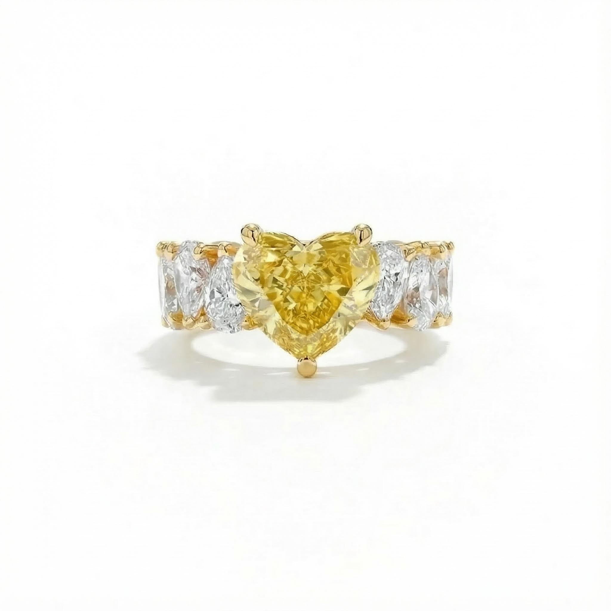 S925 Silver Yellow Heart Cut Diamond Pave Engagement Ring