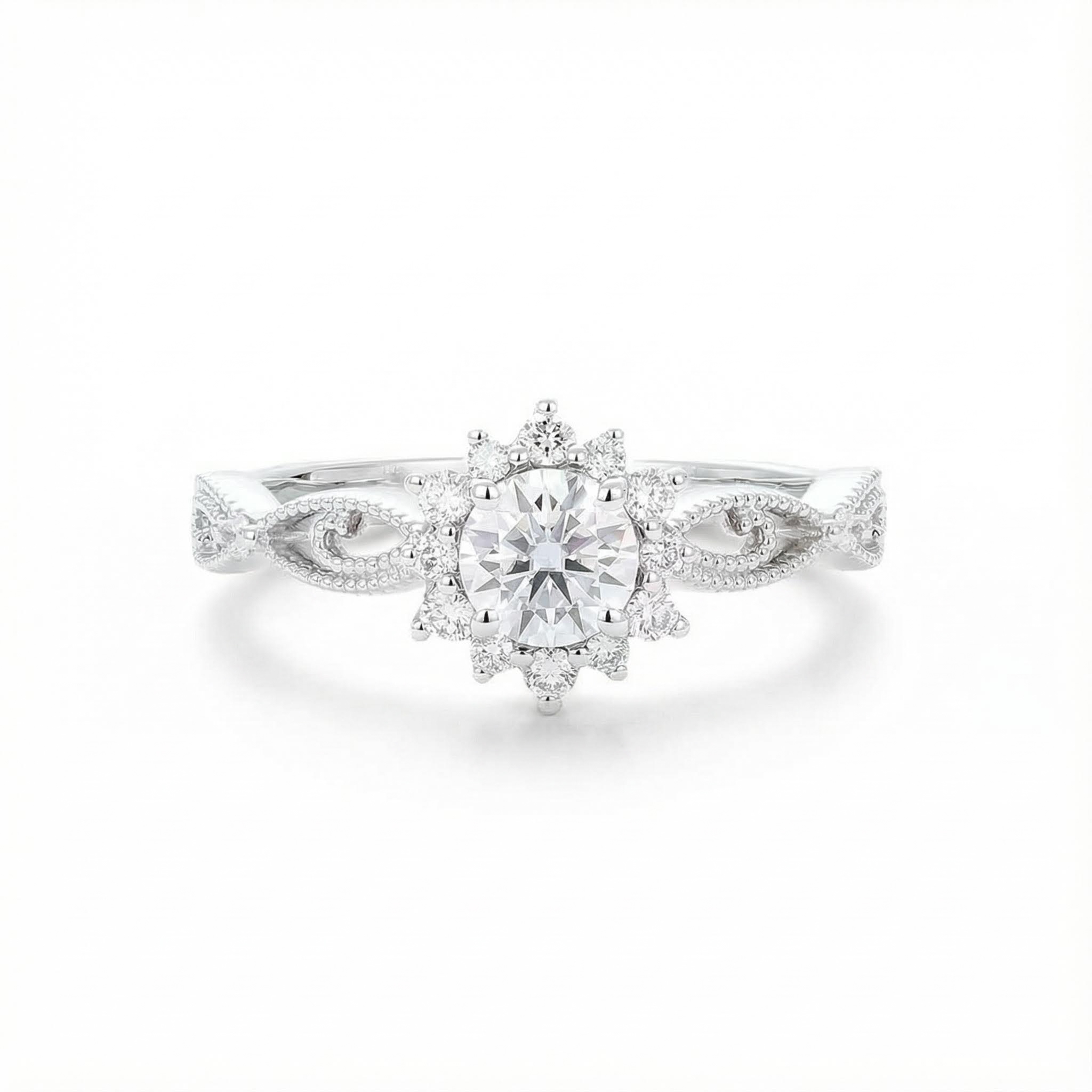 Vintage Round Cut VVS Moissanite S925 Silver Twisted Engagement Ring