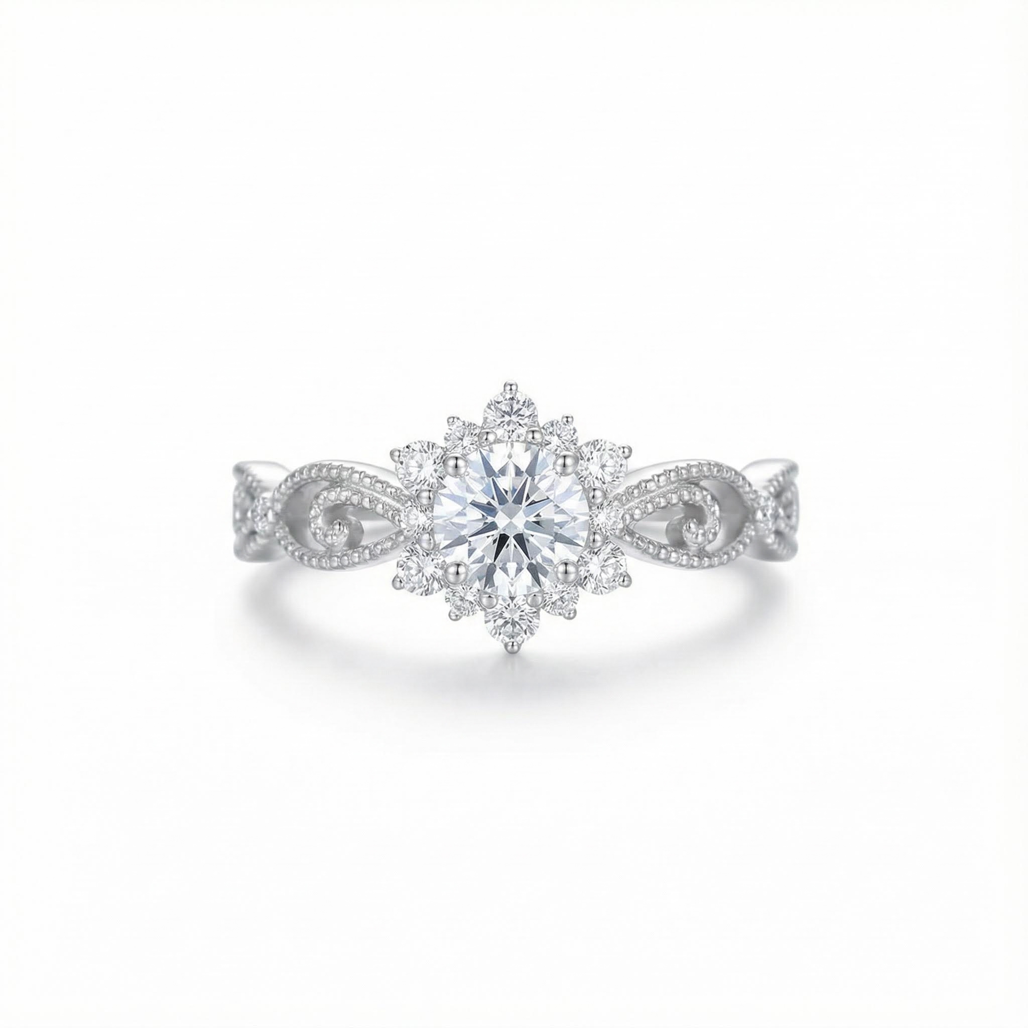 Vintage Round Cut VVS Moissanite S925 Silver Twisted Engagement Ring