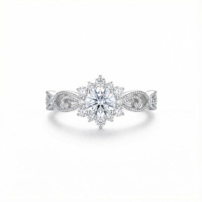 Vintage Round Cut VVS Moissanite S925 Silver Twisted Engagement Ring