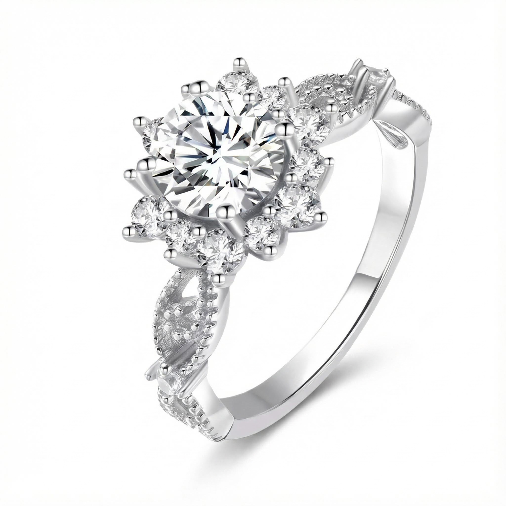 Vintage Round Cut VVS Moissanite S925 Silver Twisted Engagement Ring