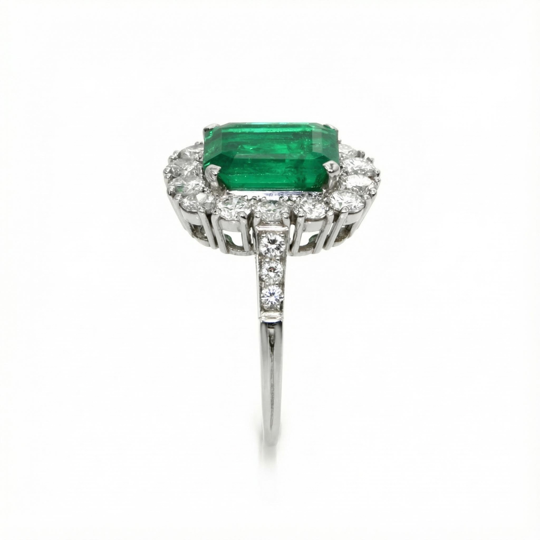 S925 Silver Emerald Diamond Halo Engagement Ring