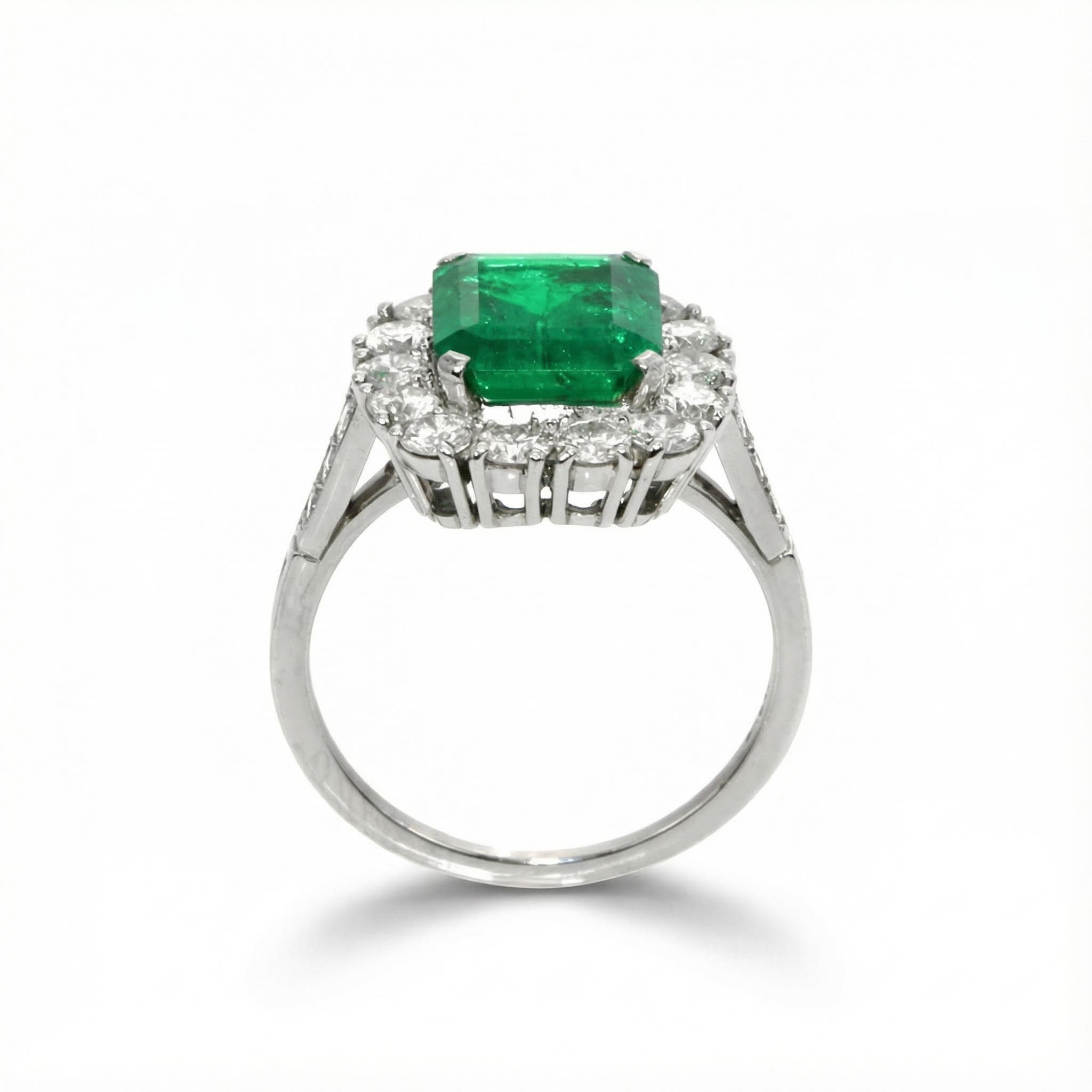 S925 Silver Emerald Diamond Halo Engagement Ring