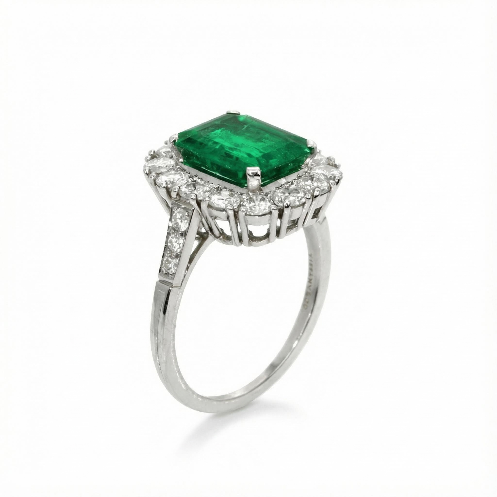 S925 Silver Emerald Diamond Halo Engagement Ring