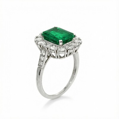 S925 Silver Emerald Diamond Halo Engagement Ring