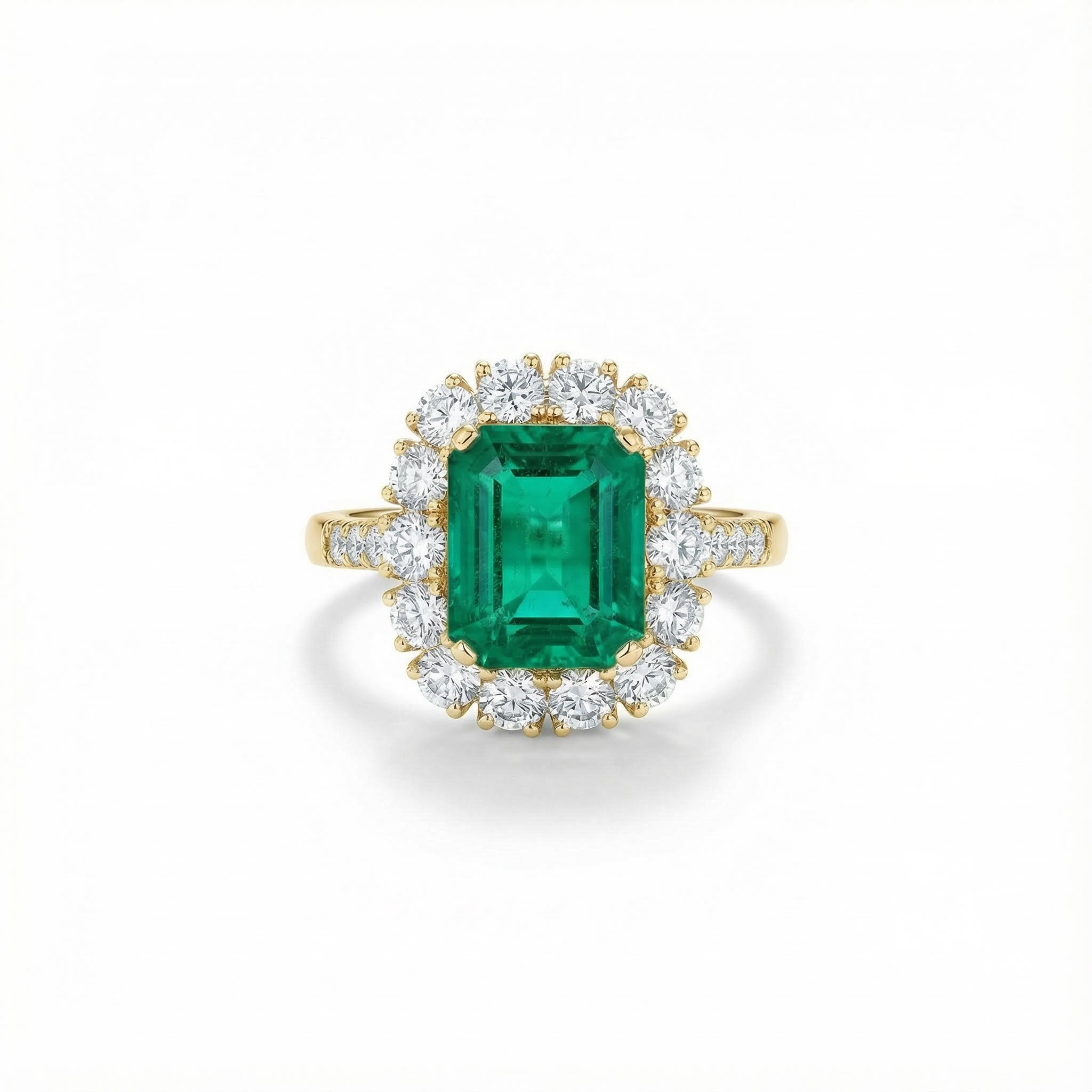 S925 Silver Emerald Diamond Halo Engagement Ring