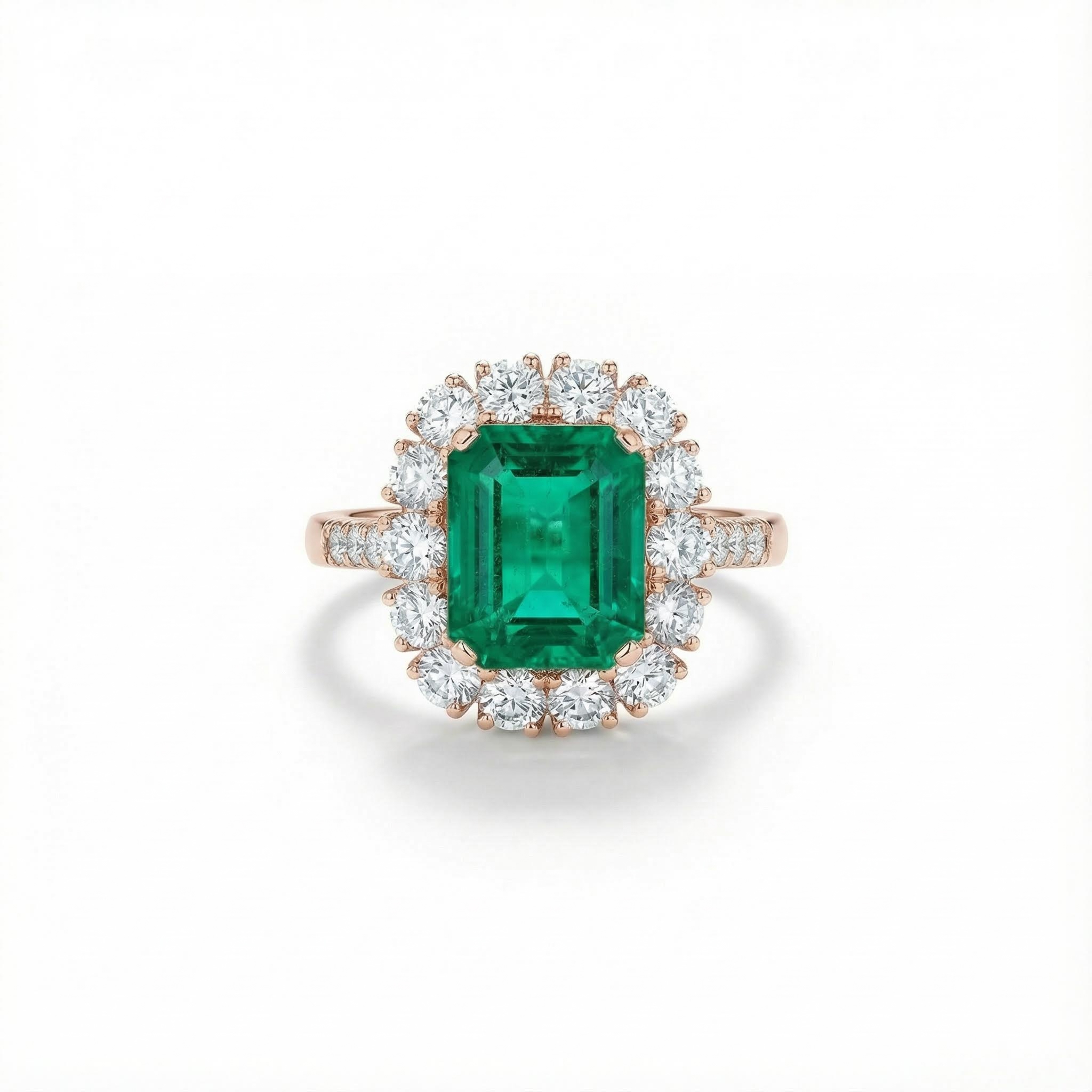 S925 Silver Emerald Diamond Halo Engagement Ring