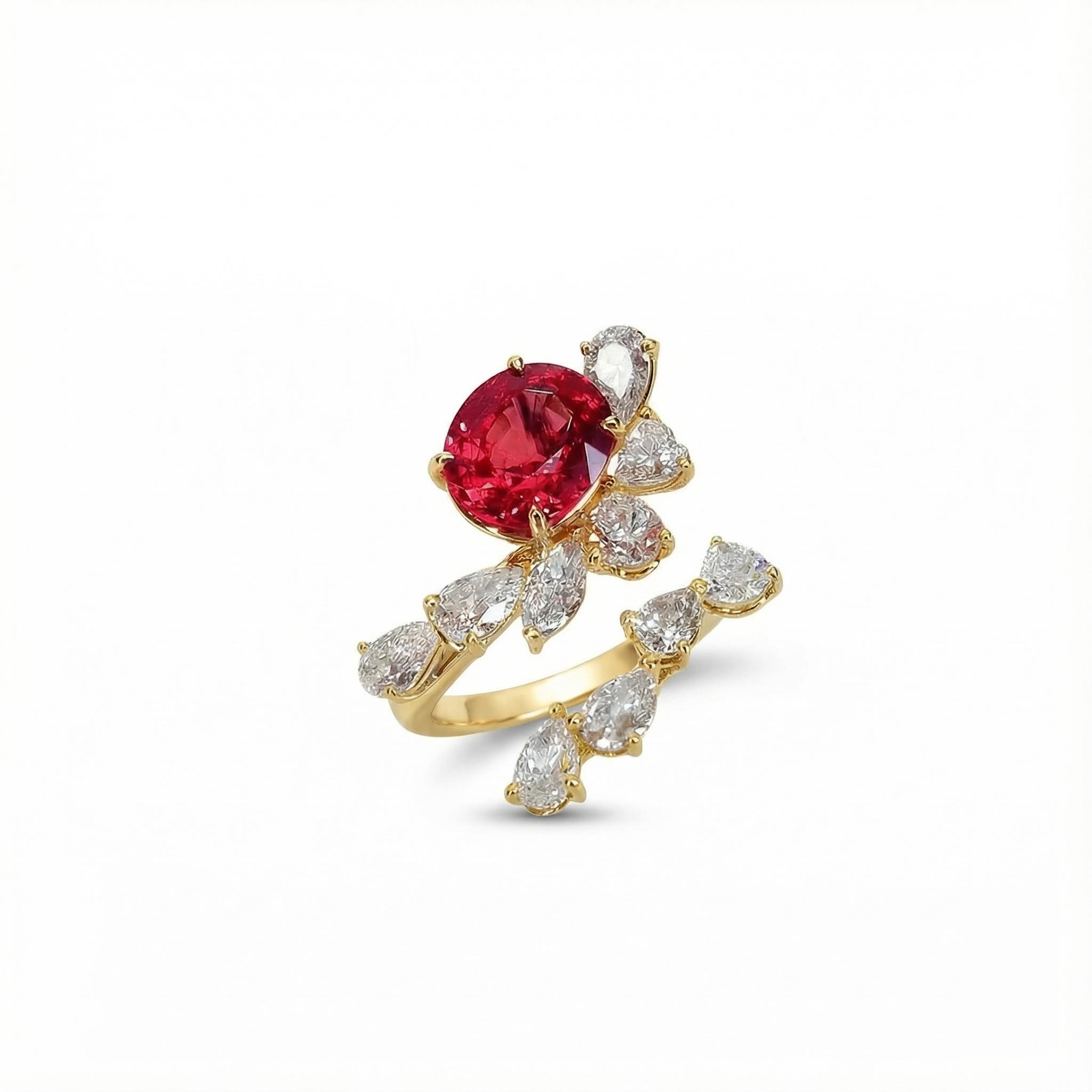 S925 Silver Round Cut Ruby Diamond Wedding Ring