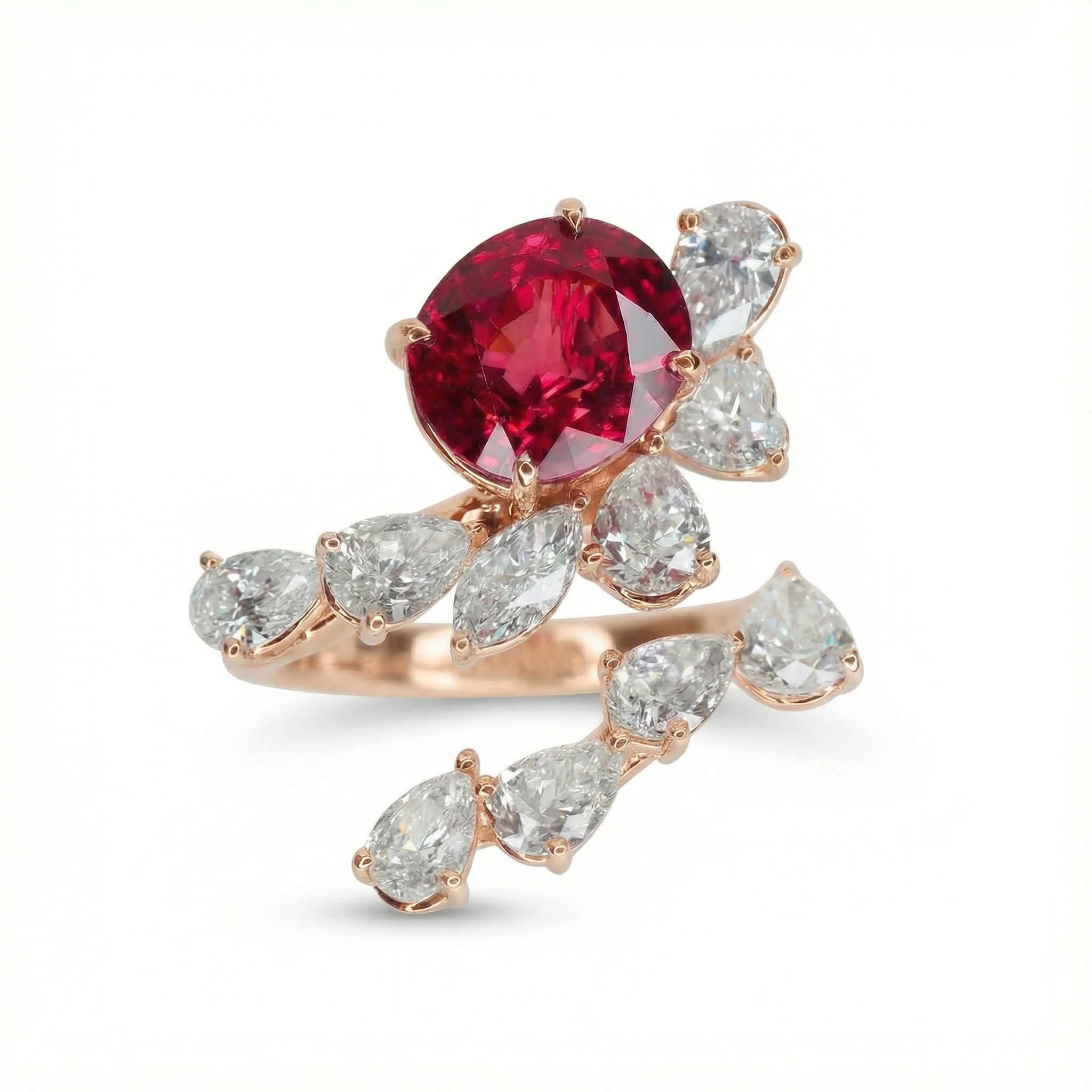 S925 Silver Round Cut Ruby Diamond Wedding Ring