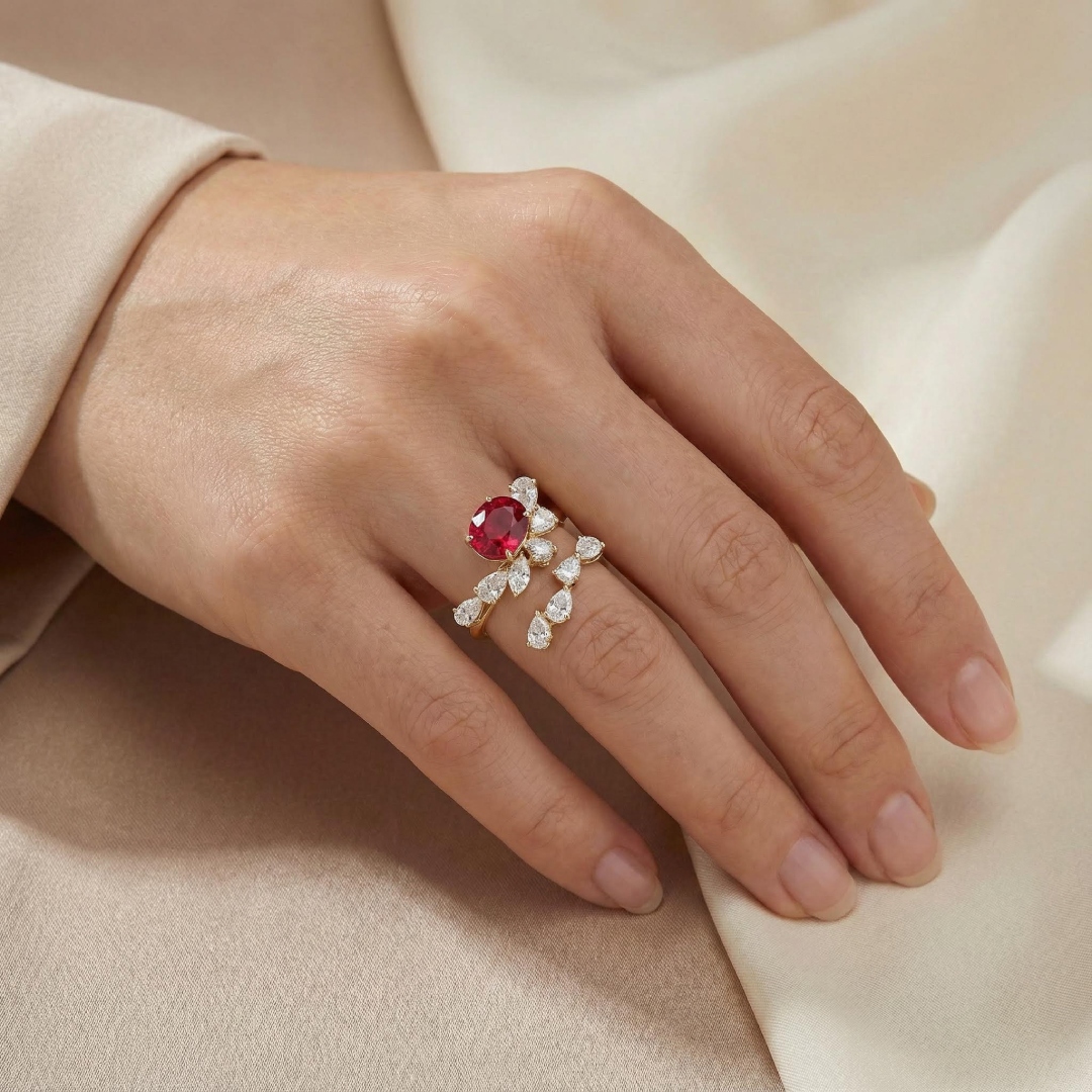 S925 Silver Round Cut Ruby Diamond Wedding Ring