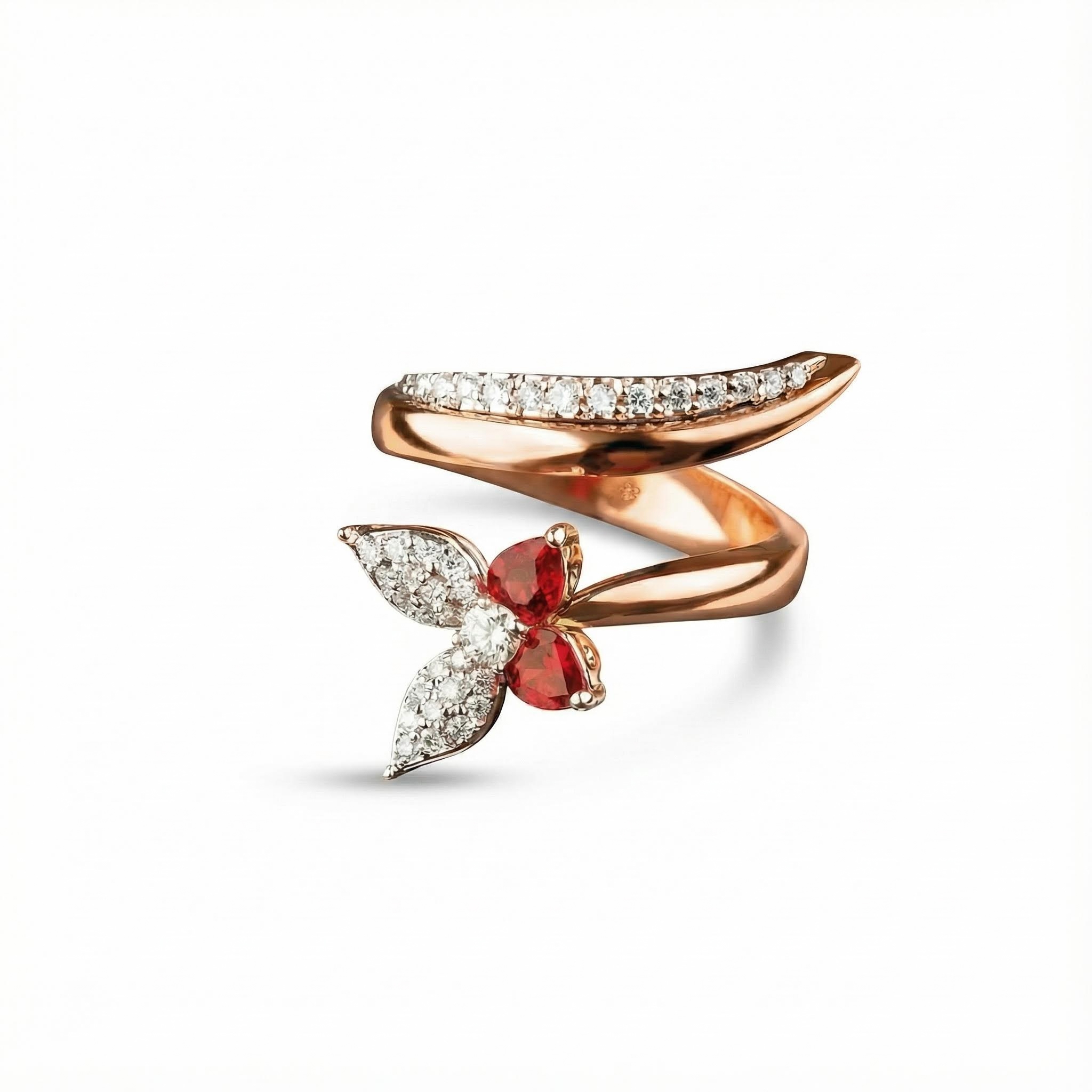 S925 Silver Butterfly Ruby Diamond Pave Wrap Ring