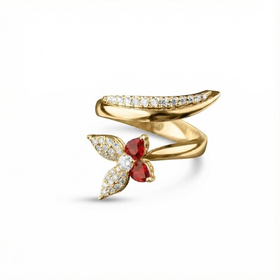 S925 Silver Butterfly Ruby Diamond Pave Wrap Ring