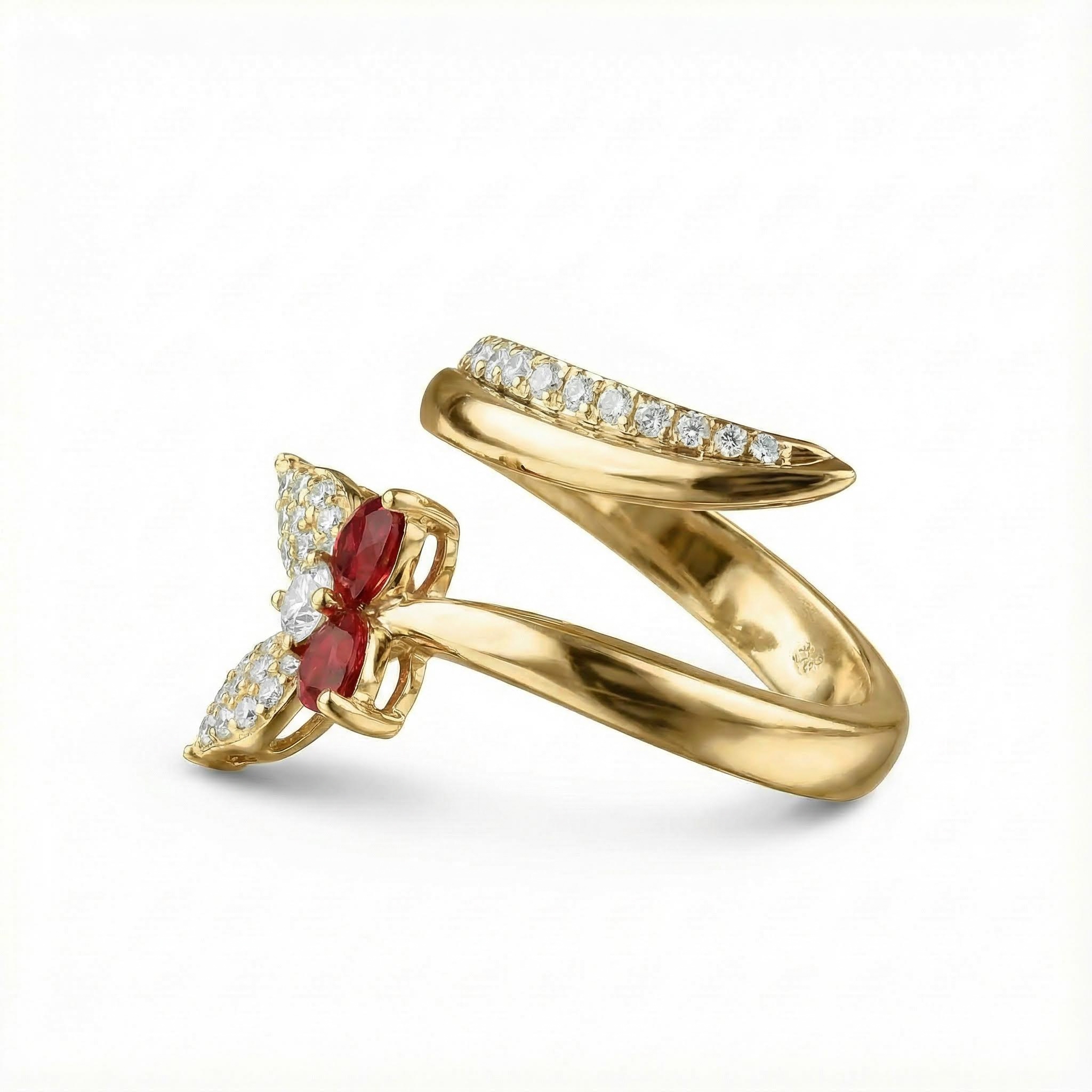 S925 Silver Butterfly Ruby Diamond Pave Wrap Ring