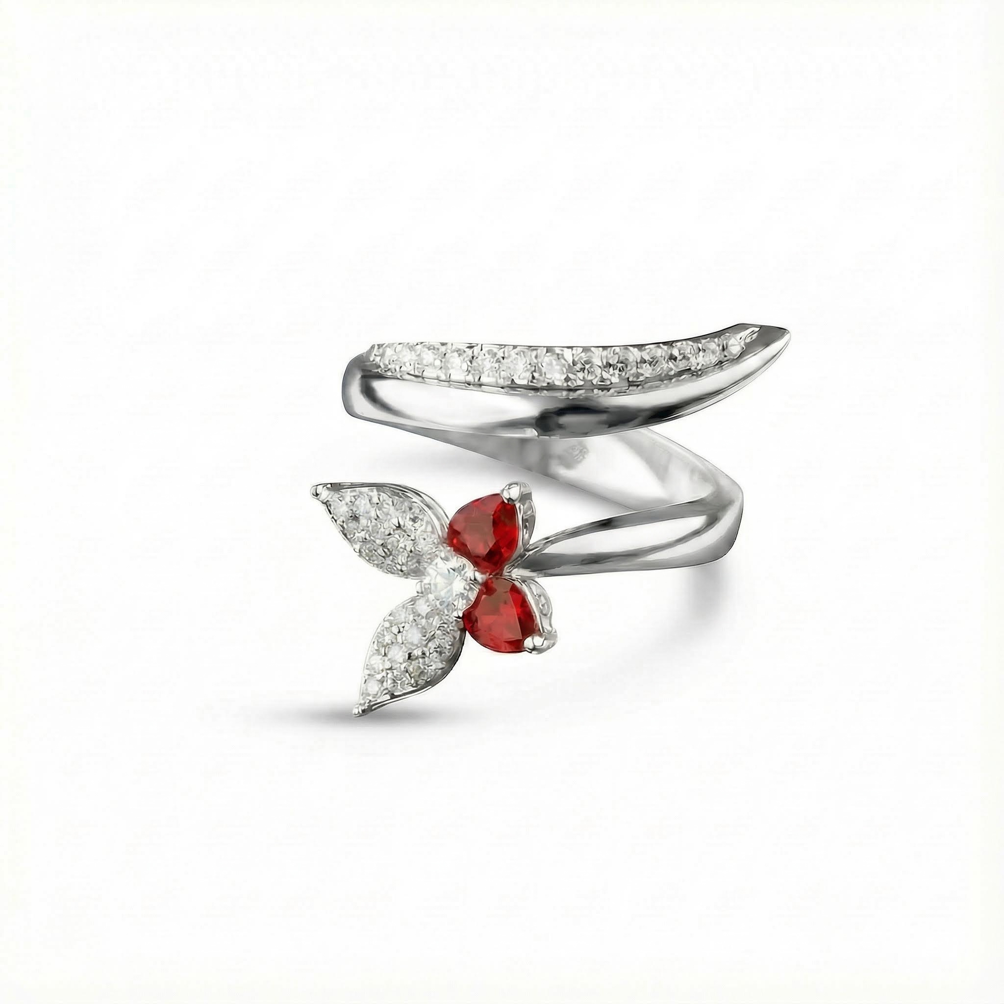 S925 Silver Butterfly Ruby Diamond Pave Wrap Ring S925 Silver Butterfly Ruby Diamond Pave Wrap Ring