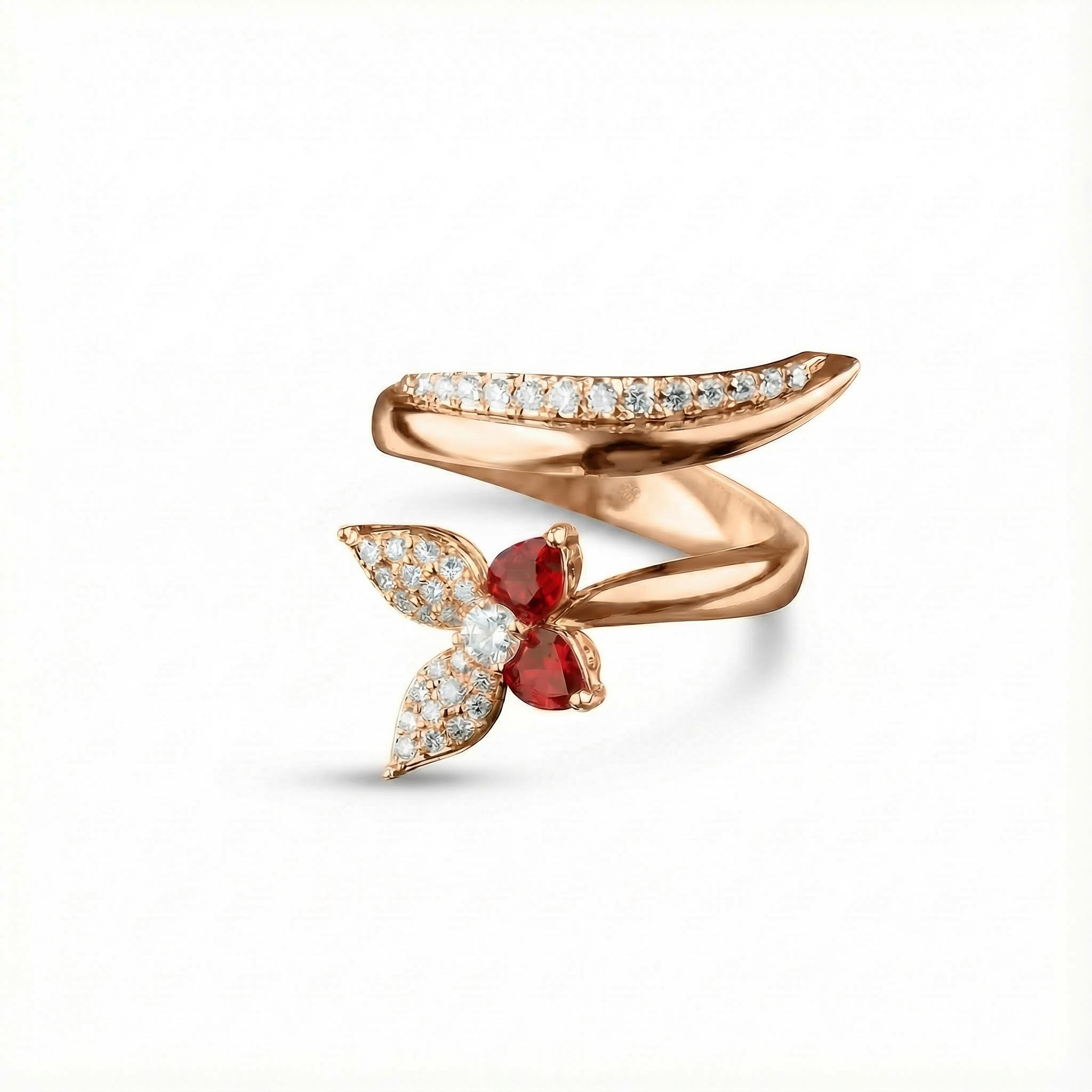 S925 Silver Butterfly Ruby Diamond Pave Wrap Ring S925 Silver Butterfly Ruby Diamond Pave Wrap Ring