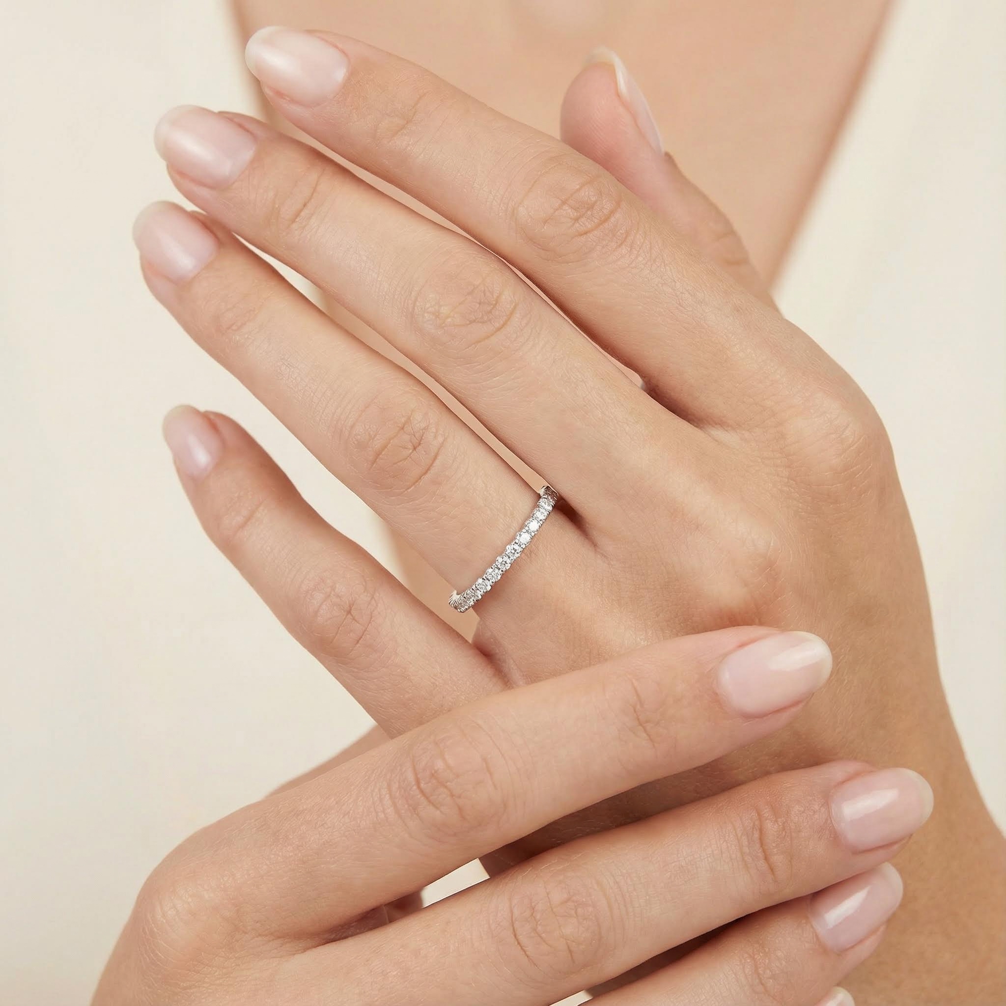 Round Cut VVS Moissanite Pave Wedding Band